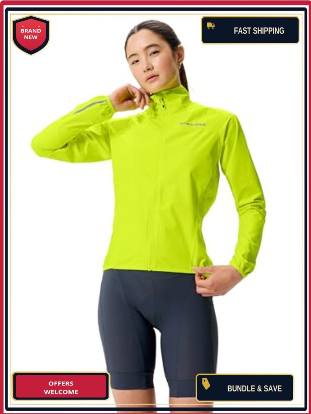 Women's Waterproof Road Cycling Jacket with Reflective Trims & Packable